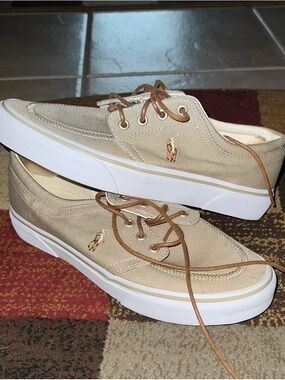 ✨✨Polo by Ralph Lauren Tan Canvas Boat Shoes with Brown Laces 
NWT ✨
